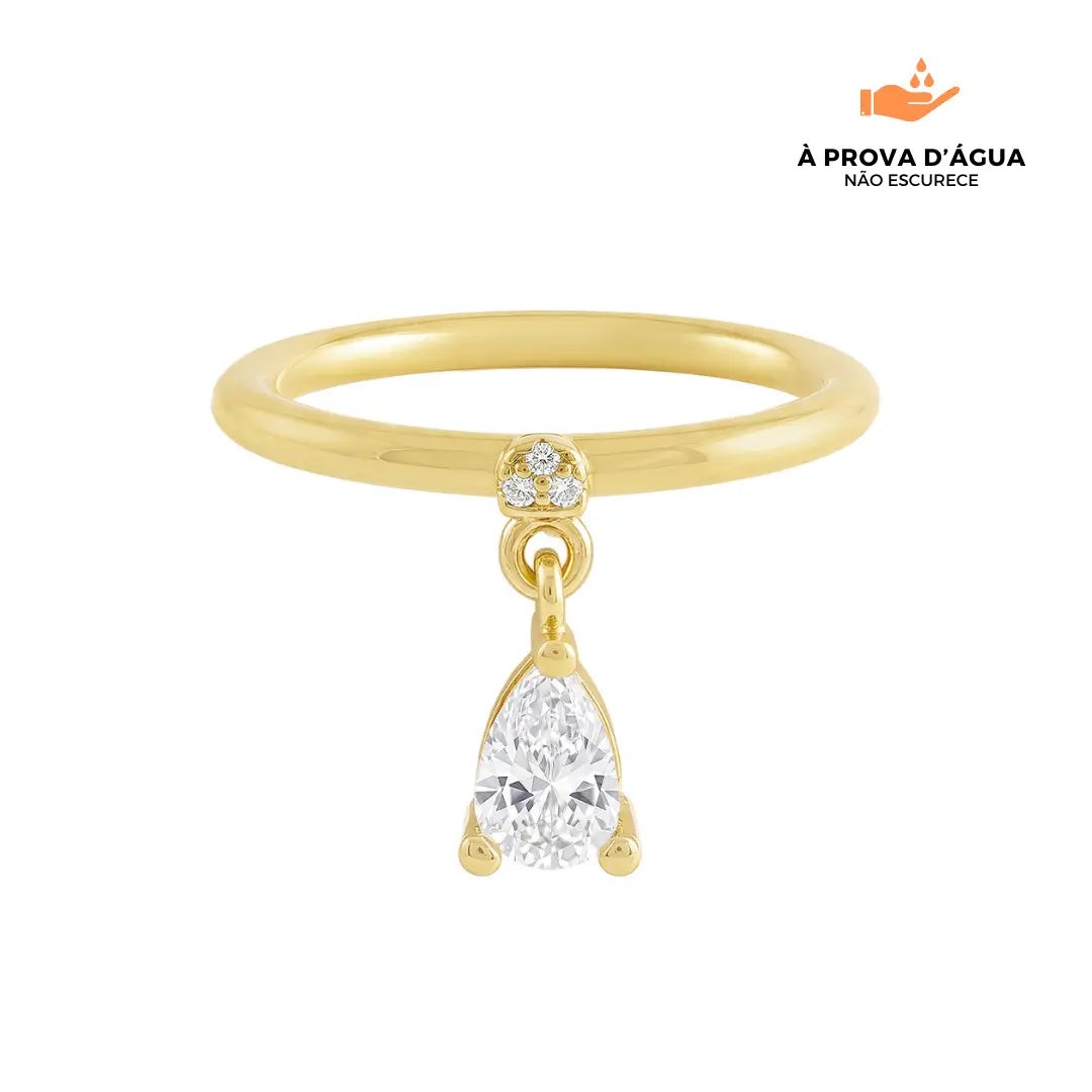 Anel Pendente Gota Banhada em Ouro 18k