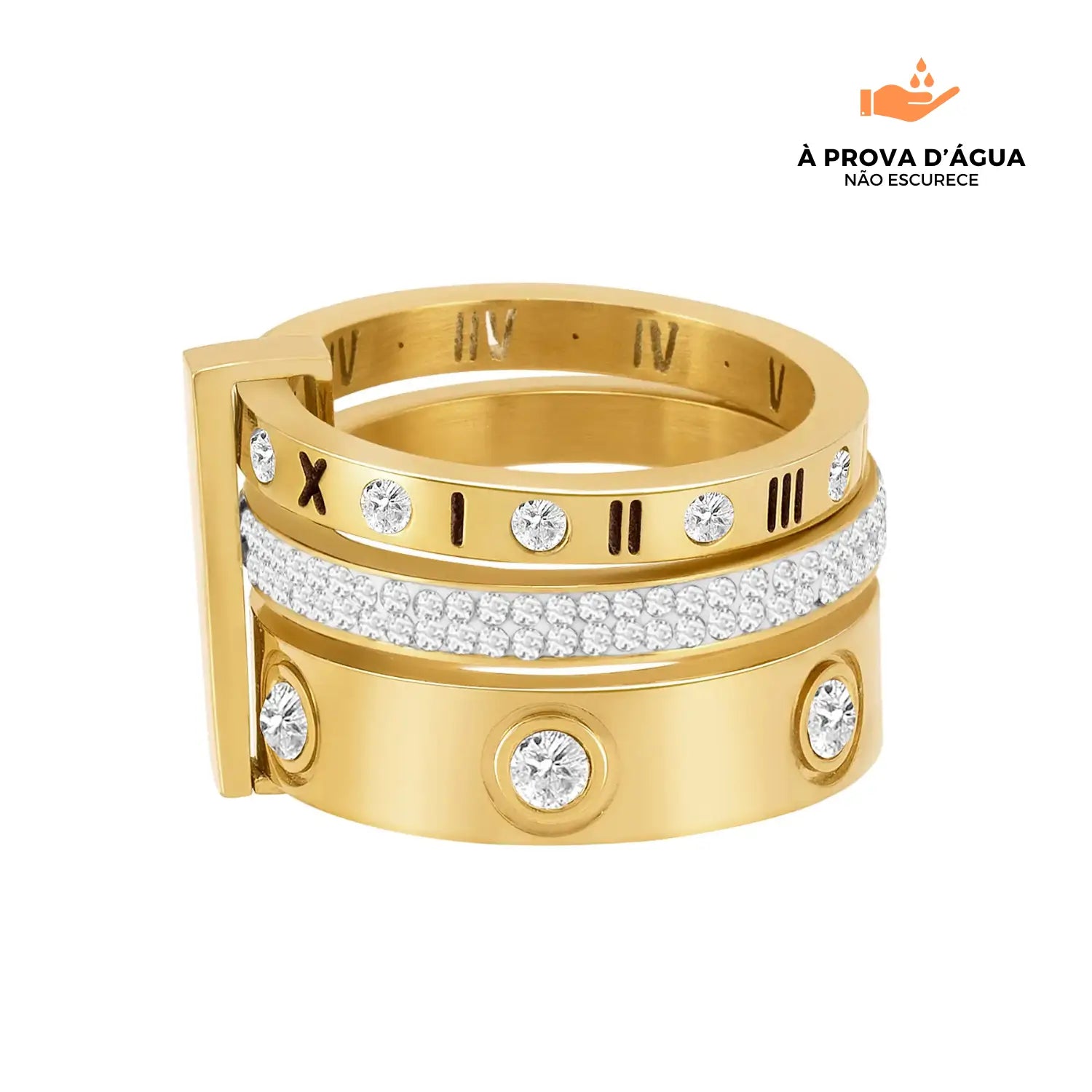 Anel Triplo Glamour Banhado em Ouro 18k