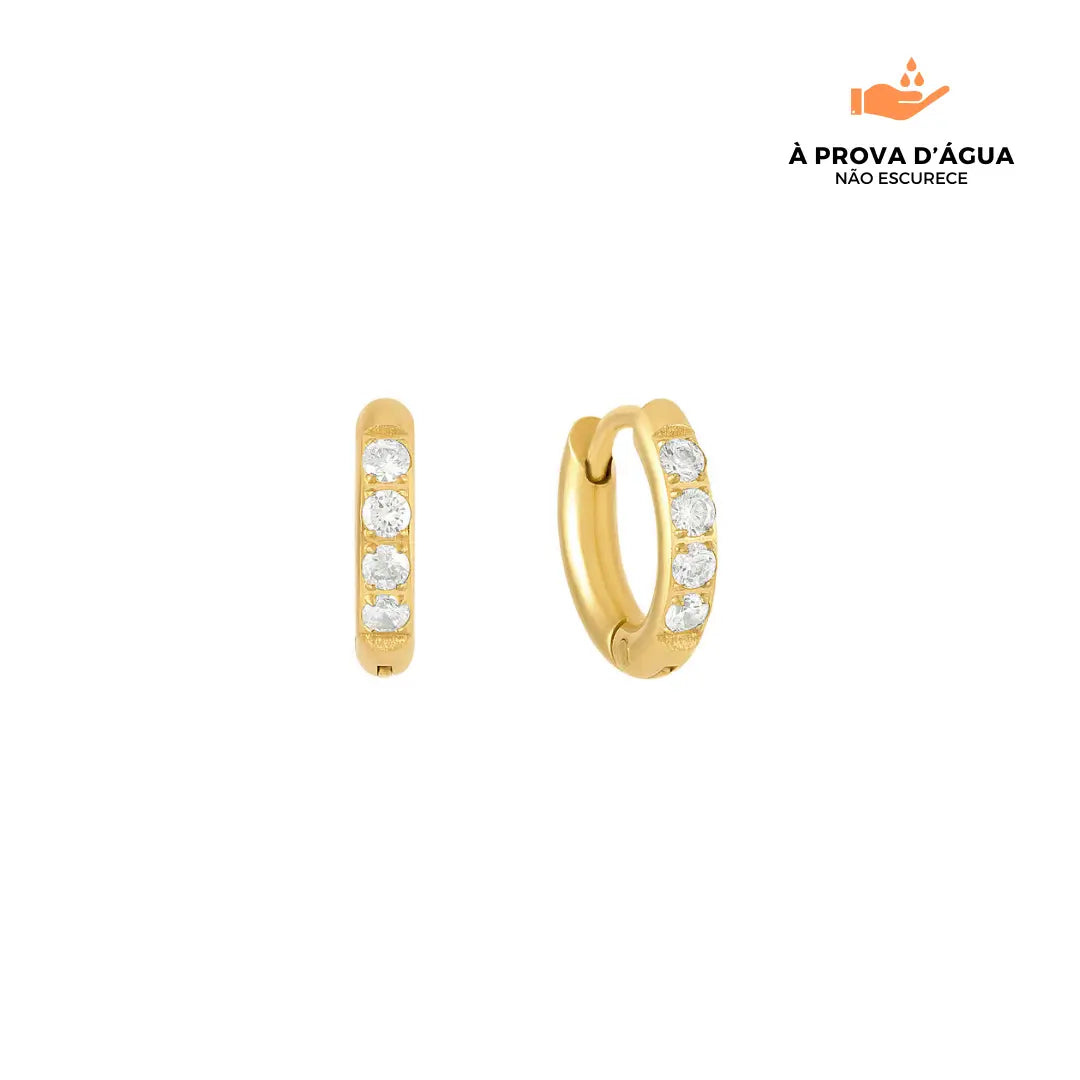 Brincos de Argola com Pedras Brilhantes 8MM Banhado em Ouro 18k