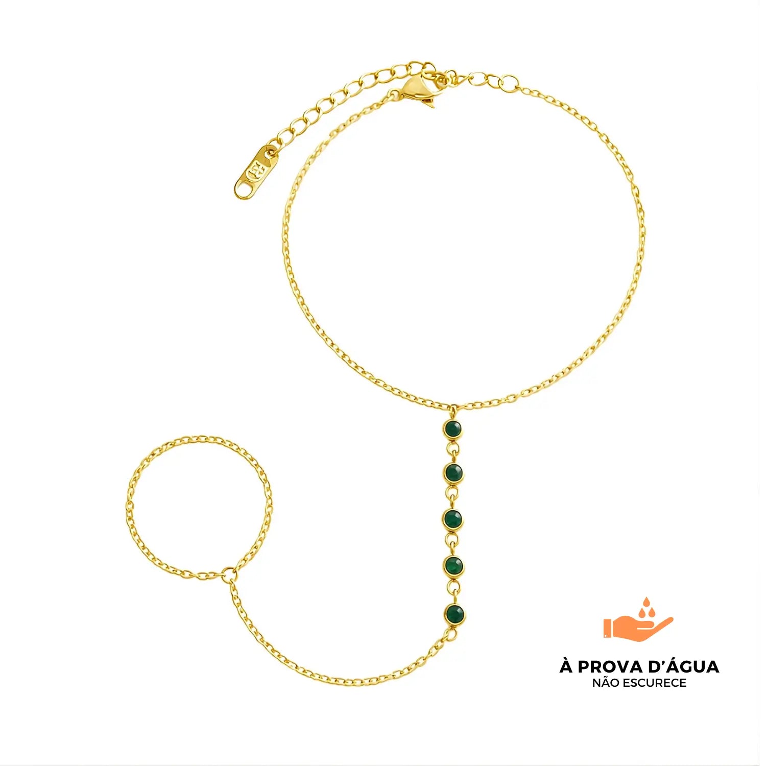 Pulseira de Mao Esmera Banhada em Ouro 18k