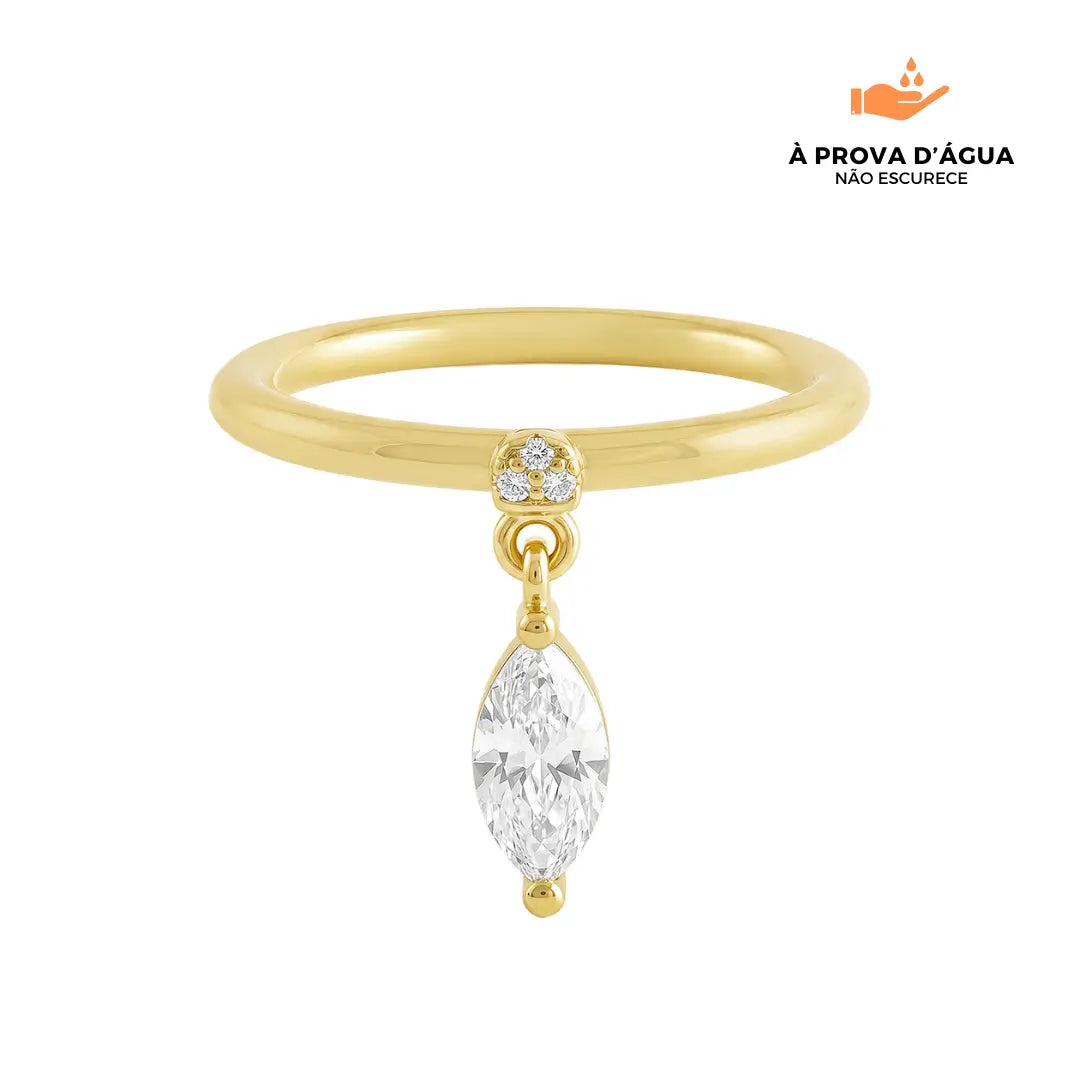 Anel Pendente Ovalado Banhada em Ouro 18k