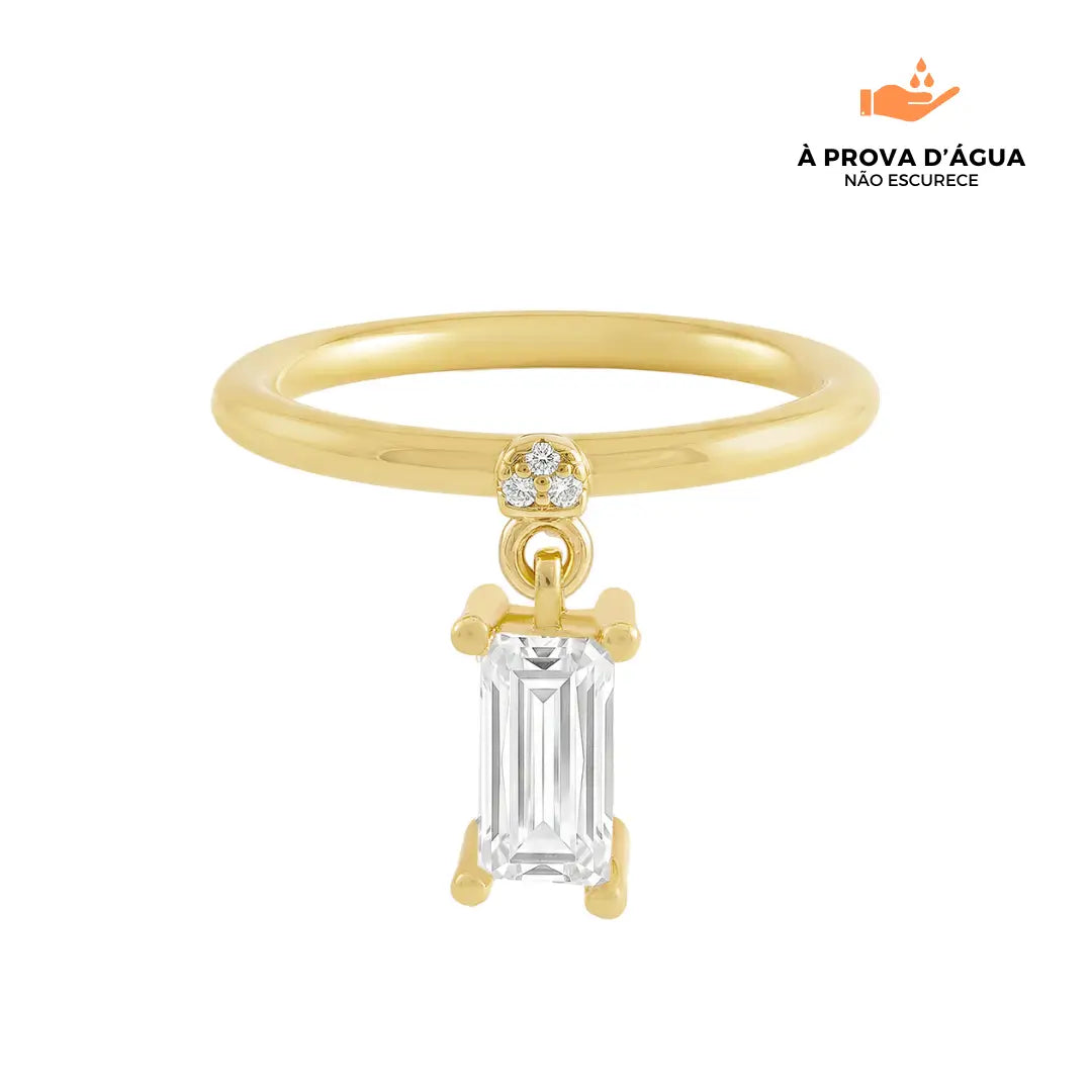 Anel Pendente Retangular Banhada em Ouro 18k