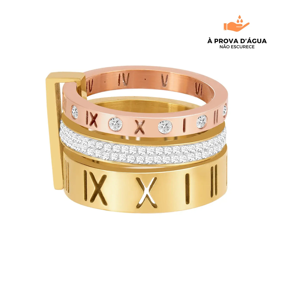 Anel Triplo Momentos Banhado em Ouro 18k