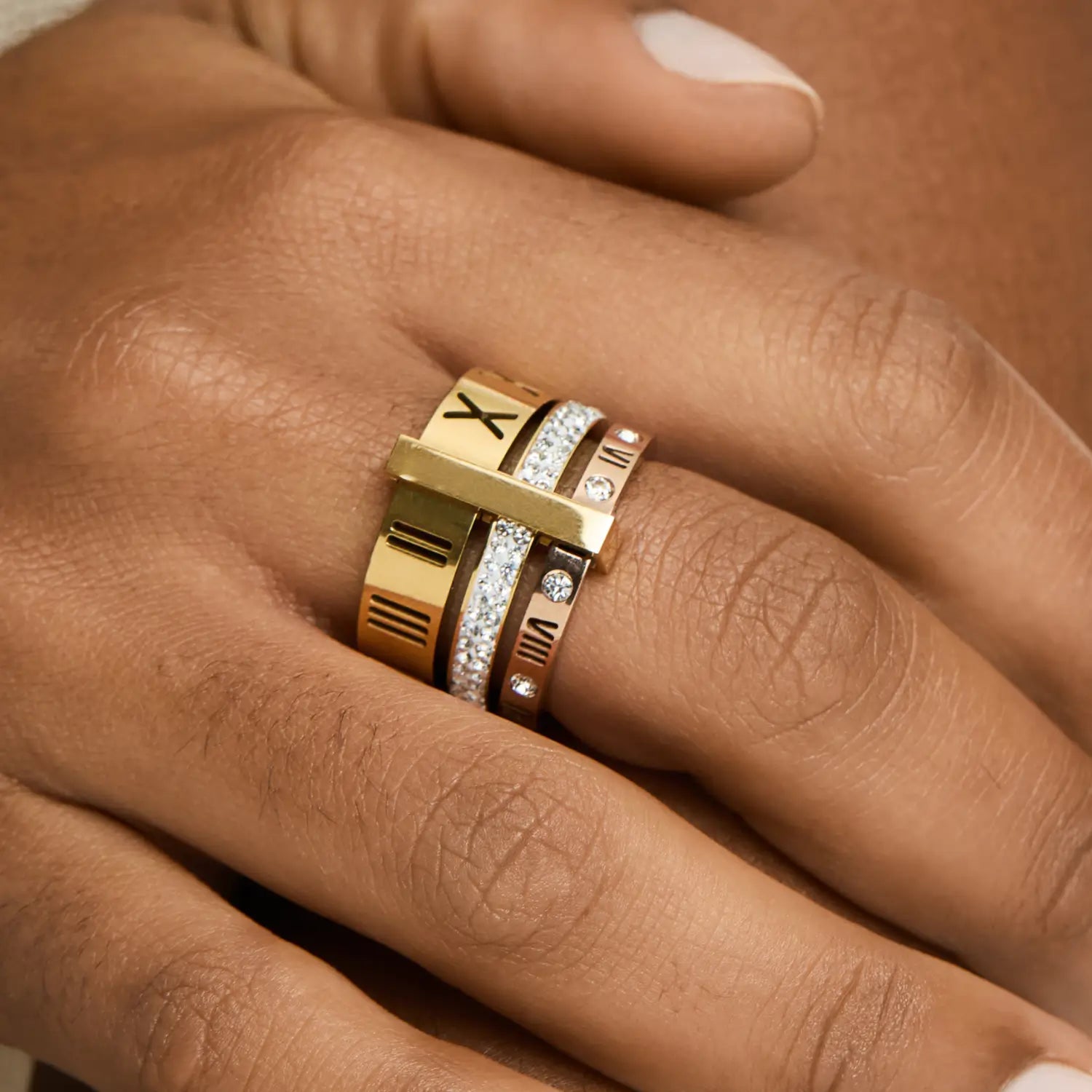 Anel Triplo Momentos Banhado em Ouro 18k