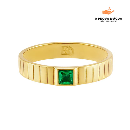 Anel de Linhas Esmera Banhado em Ouro 18k