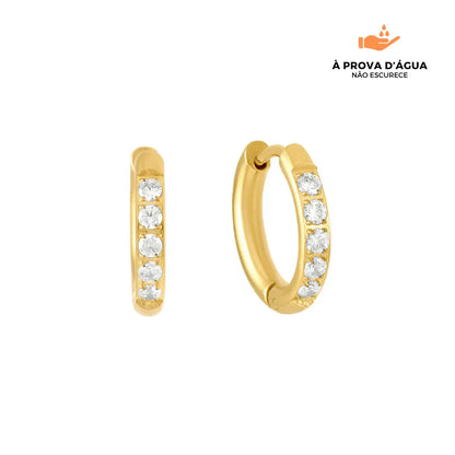 Brincos de Argola com Pedras Brilhantes 10MM Banhado em Ouro 18k