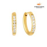 Brincos de Argola com Pedras Brilhantes 12MM Banhados em Ouro 18k
