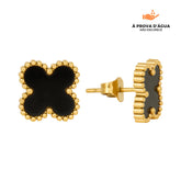 Brincos de Trevo Preto Banhado em Ouro 18k