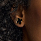 Brincos de Trevo Preto Banhado em Ouro 18k