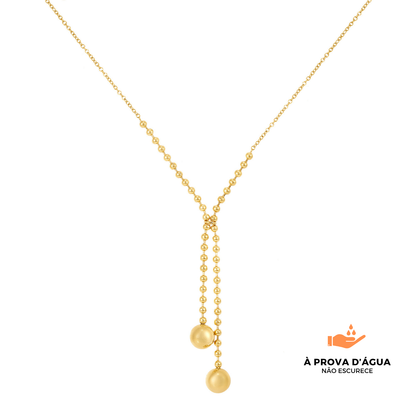 Colar Dois Pontos Regulável Banhado em Ouro 18k