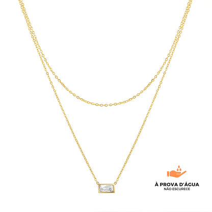 Colar Duplo Cristal Banhado em Ouro 18k