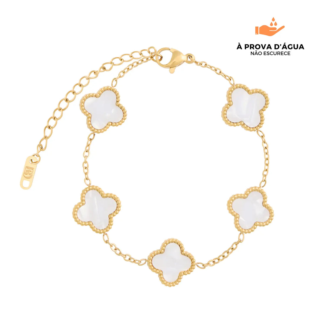 Pulseira Trevo Branco Banhado em Ouro 18k