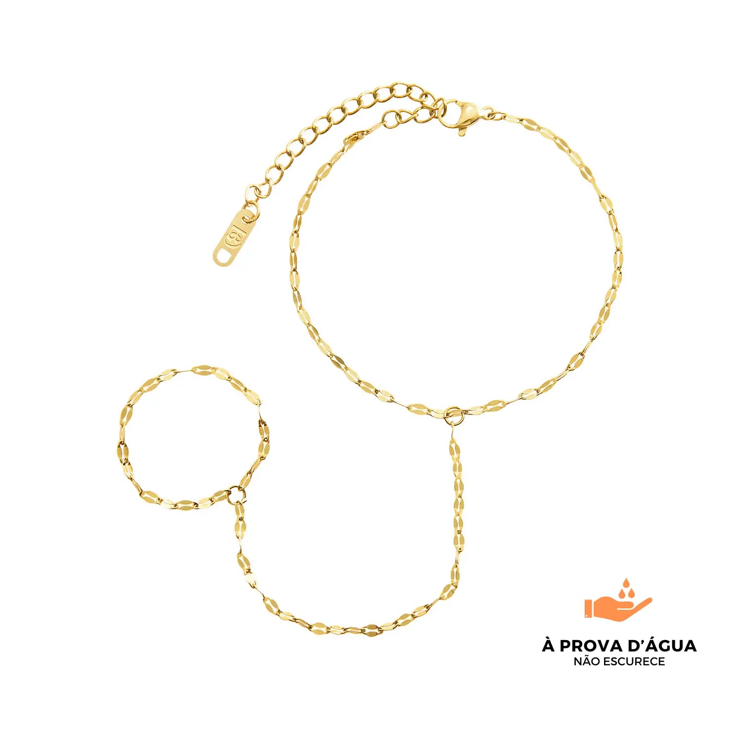 Pulseira de Mao Folhas Douradas Banhada em Ouro 18k
